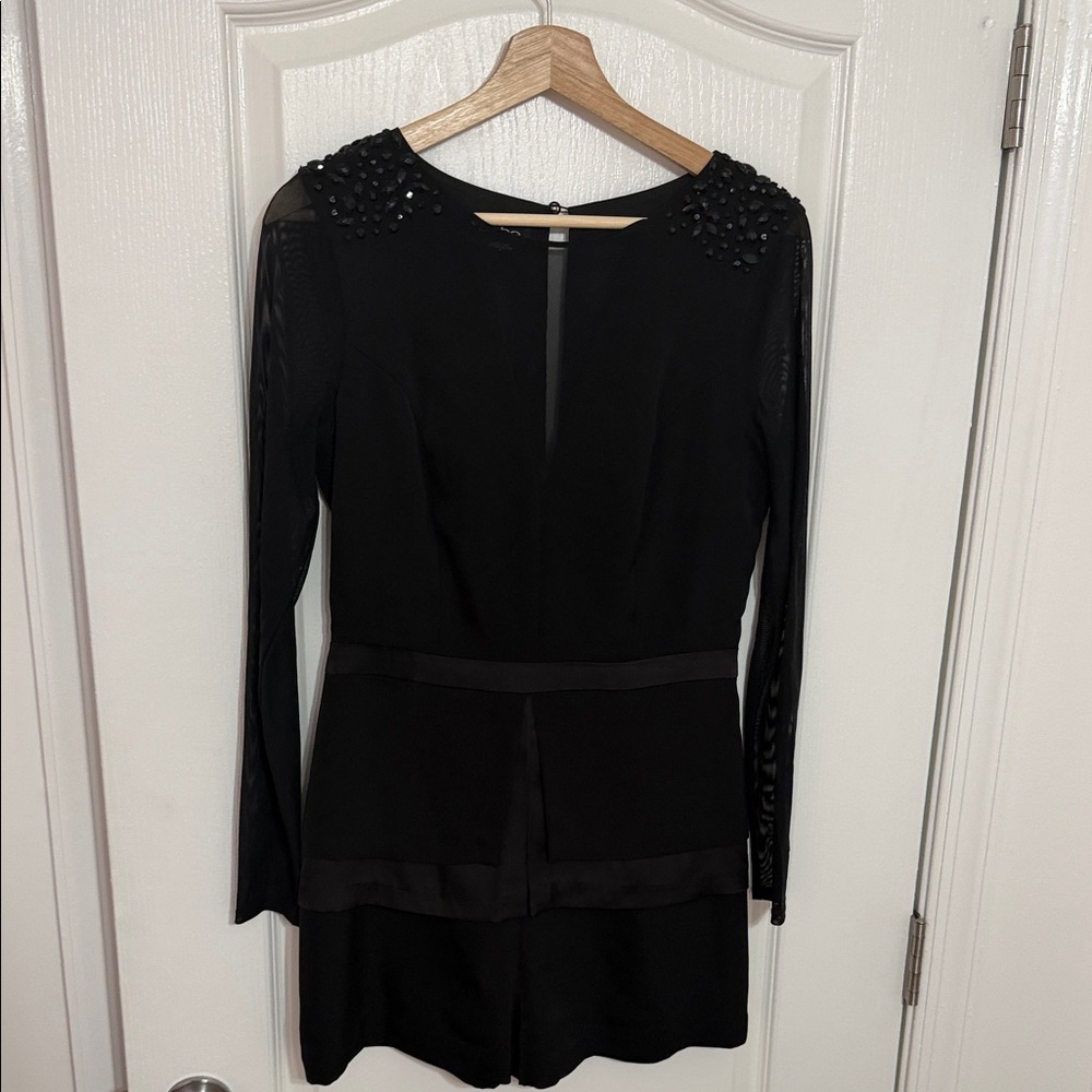 bebe Black Long-Sleeve Embellished Shoulder Romper